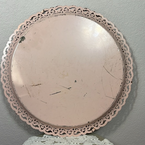 Nashco Hand-painted Blush Pink Shabby Chic Rose Floral Fold Border Tole Tray - Picture 11 of 11